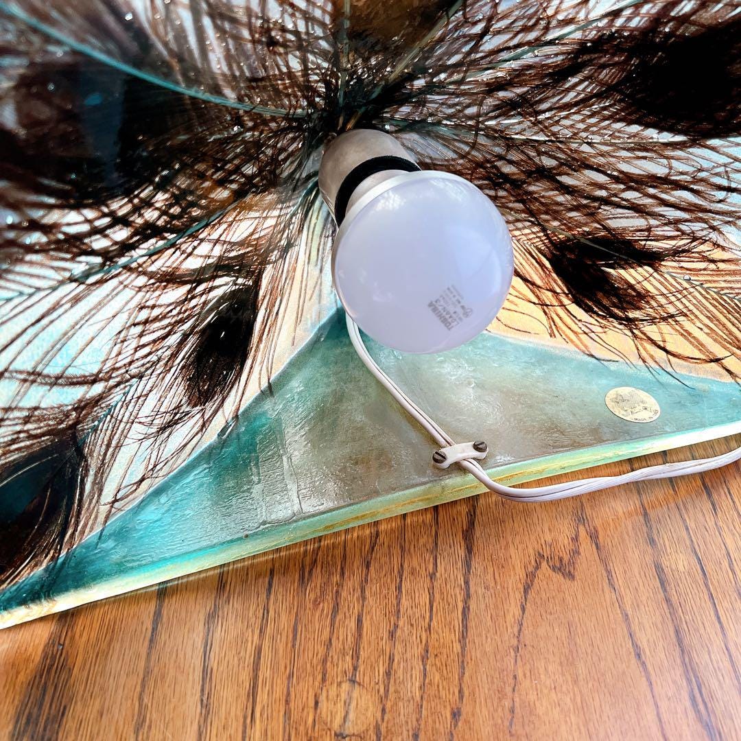 Rare Riccardo Marzi 1980s Peacock Table Lamp - Glass Feather 