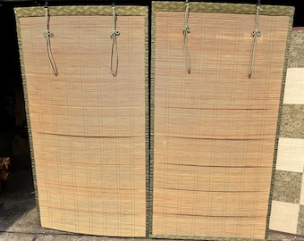 Pair of Traditional Japanese Sudare Screens - Silk and Bamboo Room Dividers, Karakusa Pattern, Antique Shoin Decor, 165cm Tall