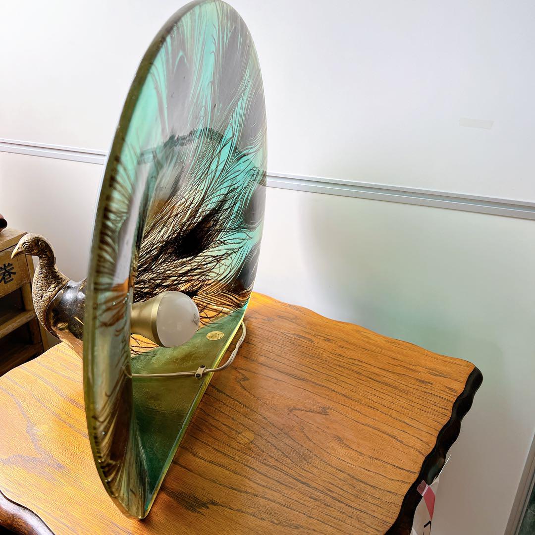 Rare Riccardo Marzi 1980s Peacock Table Lamp - Glass Feather 