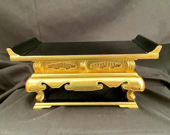 Japanese Black & Gold Buddhist Offering Stand, Wooden Butsudan Altar Table, Traditional Decorative Kuyo Stand