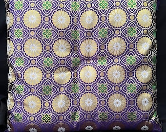 Japanese Buddhist Altar Cushion Purple Kinran Zabuton | Chrysanthemum Arabesque Brocade Meditation Cushion | Made in Japan