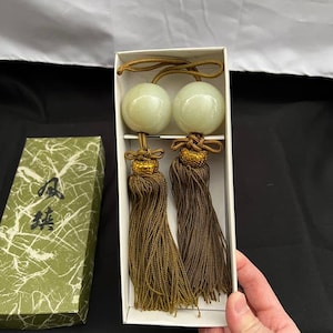 Japanese Fuchin Scroll Weights with Stone, Vintage Hanging Scroll Accessories, Calligraphy & Tea Room Display Tool
