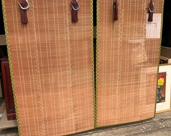 Vintage Japanese Sudare Bamboo Blinds Set of 2 Silk Style Interior Screen Traditional Room Divider Antique Japan Decor