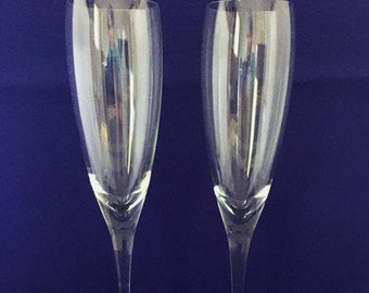 Crystal Champagne Flutes, Tulip Shape, Champagne Glasses, Elegant Long Stems, Crystal Toasting Flutes, 10-1/2" Tall, Set of 2, Vintage