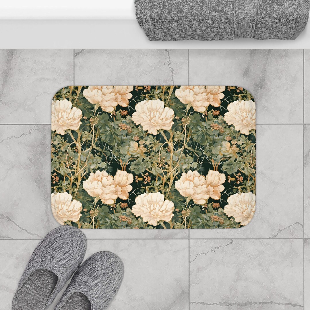 Dark Academia Cottagecore Bath Mat, Moody Floral Bathroom Rug With Anti ...