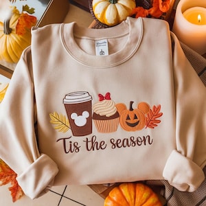 Halloween Tis The Season Pumpkin Mickey Embroidered Sweatshirt, Disney Crewneck, Fall Disney Embroidered Sweatshirt, Mickey Ears Fall Shirt