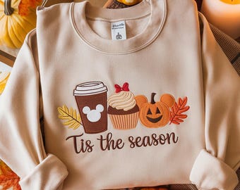 Halloween Tis The Season Pumpkin Mickey Embroidered Sweatshirt, Disney Crewneck, Fall Disney Embroidered Sweatshirt, Mickey Ears Fall Shirt