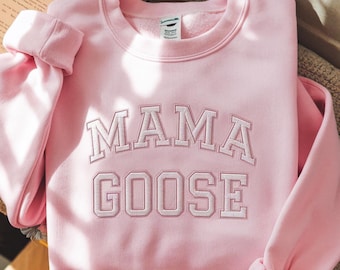 Mama Goose Varsity Embroidered Sweatshirt, Goose Mom Sweatshirt, Geese Family Shirt, Goose Family Mama Crewneck, Cute Goose Mama Sweatshirt