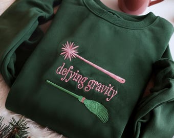 Wicked Elphaba Glinda  Embroidered Sweatshirt, Wicked Wand & Broomstick Defying Gravity Sweatshirt, Broadway Musical Shirt, Changed For Good