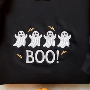 Cute Halloween Ghost Embroidered Sweatshirt, Cute Ghost Sweater, Cute Fall Shirt, Spooky Season Shirt, Gifts For Halloween, Halloween Shirt image 3