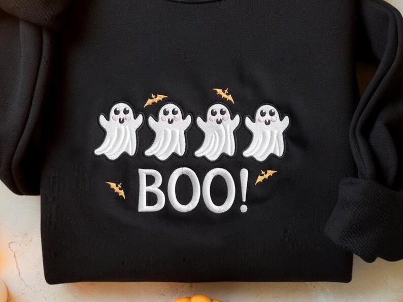 Cute Halloween Ghost Embroidered Sweatshirt, Cute Ghost Sweater, Cute Fall Shirt, Spooky Season Shirt, Gifts For Halloween, Halloween Shirt image 3
