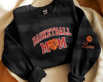 Personalized Basketball Mom Embroidered Sweatshirt, Basketball Mom Sweatshirt With Kids Name, Custom Basketball Mom Shirt Game Day Mom Shirt