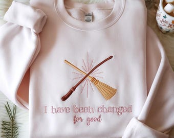 Wand & Broomstick Icon Wicked Embroidered Sweatshirt, Wicked Elphaba Glinda Sweater, Broadway Musical Sweater, Changed For Good, Witch Shirt