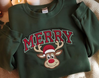 Kerstrendier geborduurd sweatshirt, Merry Christmas-sweater, vakantiesweater, kersttrui, leuke grappige kersttrui