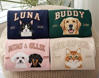 Sudadera bordada personalizada con retrato de mascota, suéter con foto de perro y gato, sudadera bordada con foto de gato, sudadera personalizada para amantes de las mascotas
