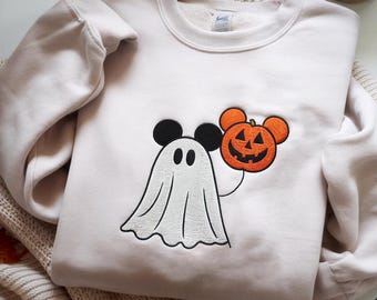 Disney Ghost Mickey Embroidered Sweatshirt, Disney Ghost Shirt, Mickey's Not So Scary Party, Mickey Halloween Balloon Sweater, Spooky Season