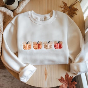 Halloween Pumpkin Mickey Embroidered Sweatshirt, Fall Disney Embroidered Sweatshirt, Spooky Season Cozy Shirt, Pumpkin Patch Disney Crewneck