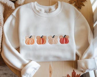 Halloween Pumpkin Mickey Embroidered Sweatshirt, Fall Disney Embroidered Sweatshirt, Spooky Season Cozy Shirt, Pumpkin Patch Disney Crewneck