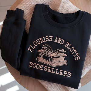 Flourish and Blotts Embroidered Sweatshirt, Wizard Sweater, Magic School Shirt, Wizard School Sweatshirt, Book Lovers Sweater, Magical Shirt