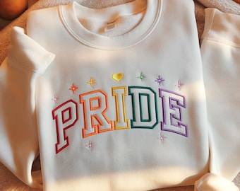Geborduurd Pride-sweater, borduur Rainbow Pride-shirt, Pride-shirt, Trans Ally-shirt, regenboogshirt, homoshirt, geborduurd LGBT-shirt