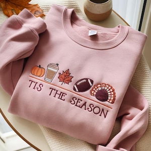 Bestickt Tis The Season Sweatshirt, Thanksgiving Pullover, Herbst Sweatshirt, Thanksgiving Türkei Sweatshirt, Gestickte Türkei Sweatshirt