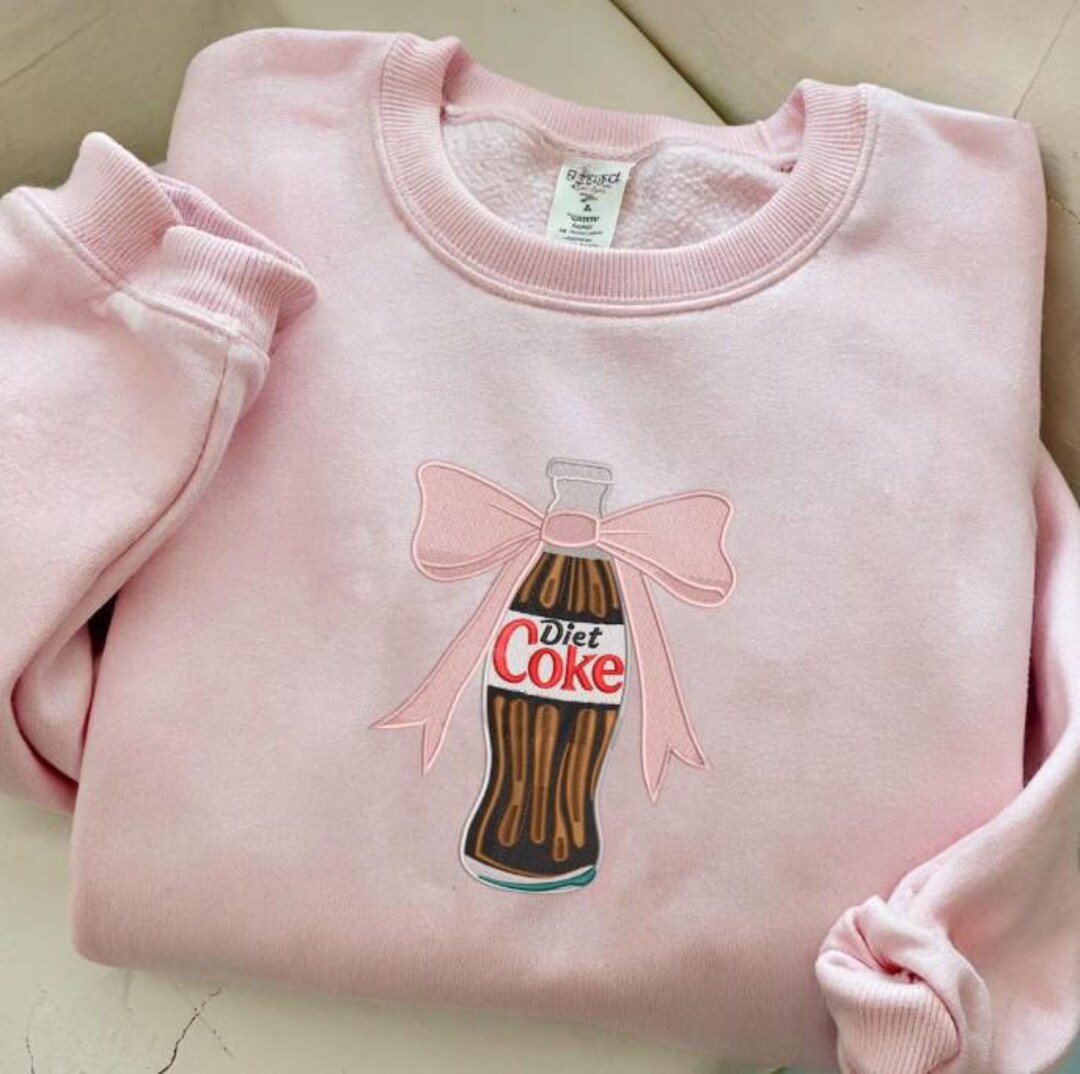 Diet Coke Bows Pink Embroidered Sweatshirt, Diet Coke Sweatshirt, Coca ...