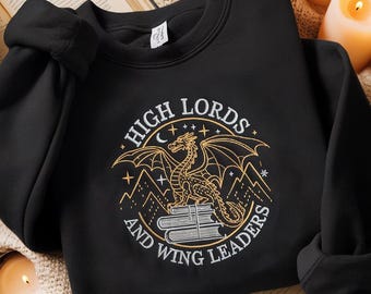 Bluza z haftem High Lord and Wing Leader, sweter Fantasy Book Dragon, koszula Basgiath War College, koszula Bookish, prezenty dla czytelników