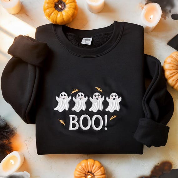 Cute Halloween Ghost Embroidered Sweatshirt, Cute Ghost Sweater, Cute Fall Shirt, Spooky Season Shirt, Gifts For Halloween, Halloween Shirt
