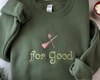 Wicked Wand & Broomstick Icon Embroidered Sweatshirt, Wicked Elphaba Glinda Sweater, Broadway Musical Sweater, Changed For Good, Witch Shirt