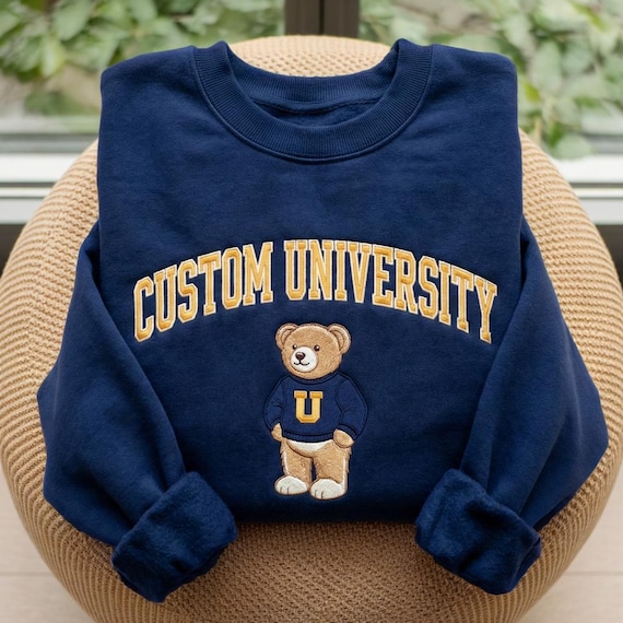 Personalized Embroidered College Teddy Bear Sweatshirt, Custom