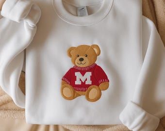 Custom College-teddybeer geborduurd sweatshirt, University of State Merch, University-sweater, Game Day-outfit, Custom College-sweater