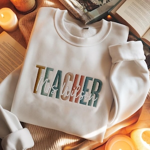 Custom Teacher Embroidered Sweatshirt, Retro Teacher Shirt, Teacher Sweatshirt, Cute Teacher Sweater, Teacher Appreciation, Gift for Teacher