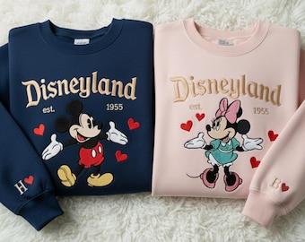Bluzy z haftem Disney Couple, bluza z haftem Magical Land Valentine, sweter z haftem Mickey Mouse i Minnie Girlfriend
