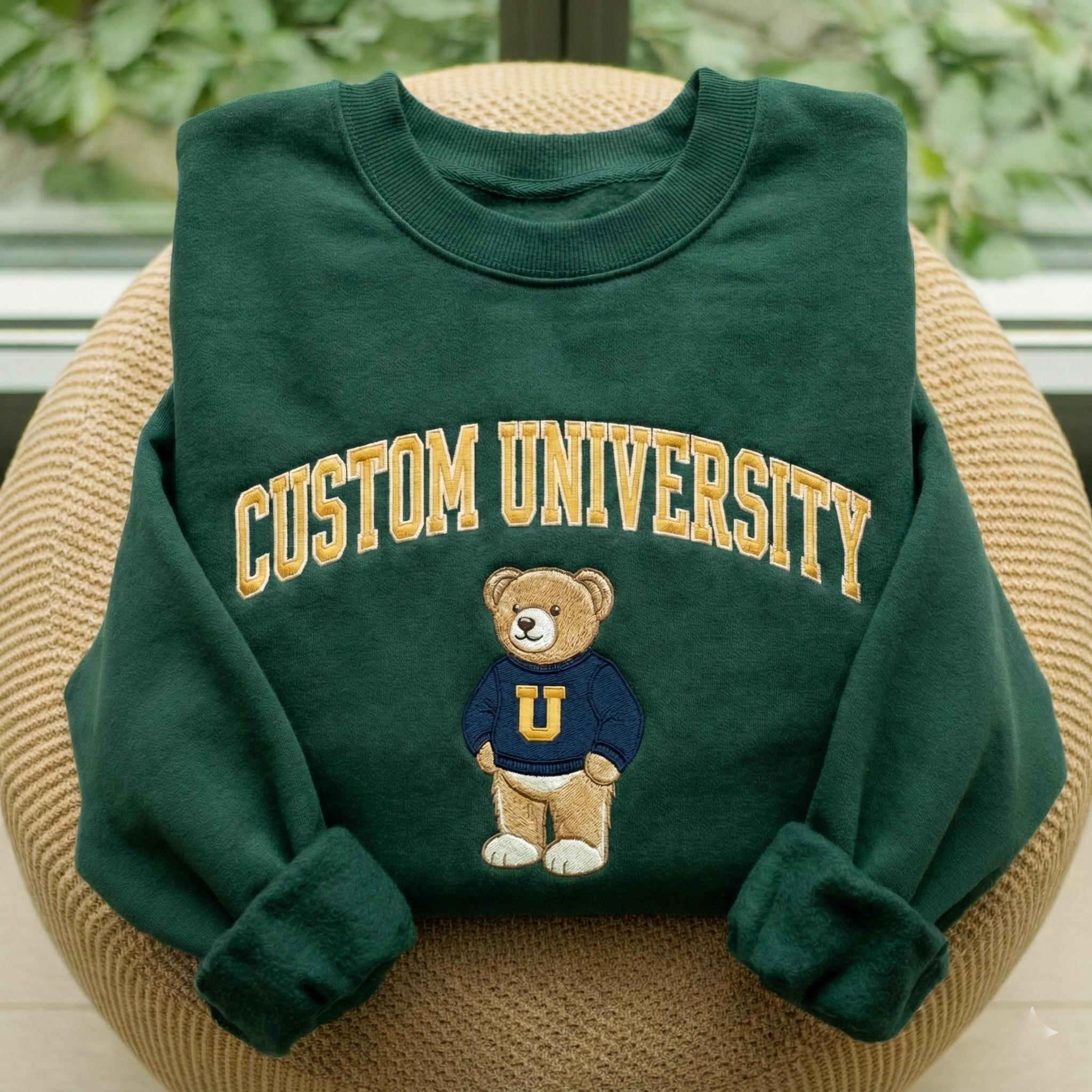 Personalized Embroidered College Teddy Bear Sweatshirt, Custom