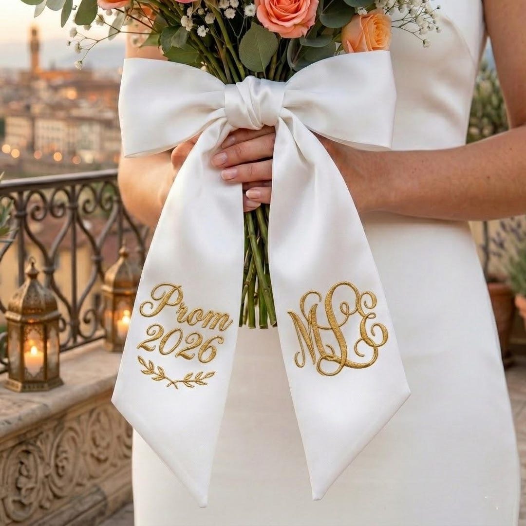 Personalized Embroidered Prom Bouquet Sash, Custom Initials Ribbon Sash ...