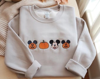 Halloween Pumpkin Mickey Embroidered Sweatshirt, Pumpkin Patch Disney Crewneck, Fall Disney Embroidered Sweatshirt, Spooky Season Cozy Shirt