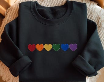 LGBT Heart Rainbow Embroidered Sweatshirt, Embroidered Rainbow Pride Shirt, Rainbow Shirt, Gay Shirt, Lesbian Shirt, Pride Shirt, LGBT Shirt