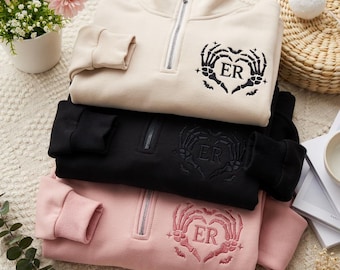 Personalized ER Nurse Embroidered Quarter Zip Sweatshirt, Halloween Emergency Department Shirt, Emergency Medicine ER Crewneck, Spooky Nurse