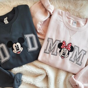 Retro Disney Minnie Mom Mickey Dad Embroidered Sweatshirt, Family Couple Matching Outfits, Minnie Mouse Mama Shirt, Mickey Mouse Dad Shirt