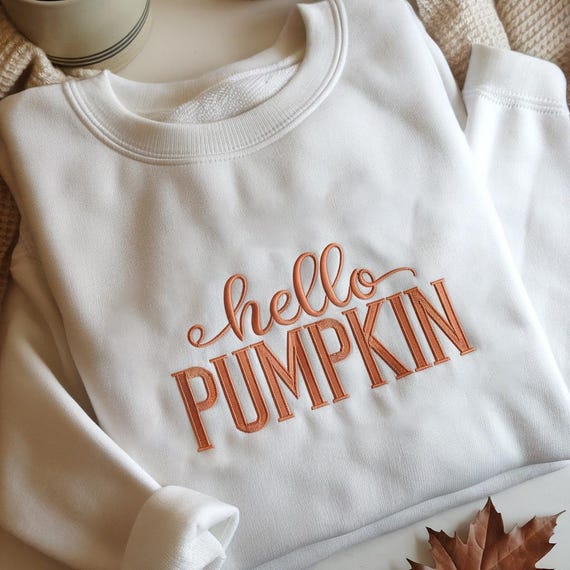 Hello Pumpkin Embroidered Sweatshirt, Autumn Sweatshirt, Pumpkin Spice, Happy Fall Y'All, Thanksgiving Crewneck, Cozy Fall Vibes Sweatshirt