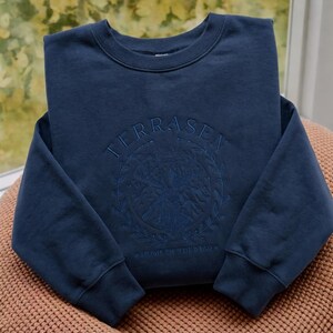 Terrasen Tone on Tone Embroidered Sweatshirt, TOG Sweatshirt, Fireheart Shirt, Fantasy Reader Gift, Throne of Glass Shirt, Book Lovers Shirt Navy