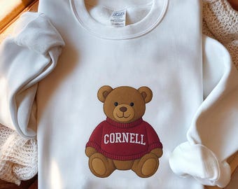 Op maat geborduurd sweatshirt met college-teddybeer, gepersonaliseerd college-shirt, universiteitsshirt, universiteitsshirt, studentenclubshirt