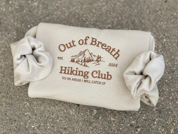 Embroidered Out of Breath Hiking Club Sweatshirt, Hiking Sweatshirt, Mountain Climbing Sweatshirt, Gift for Camper, Hiker Sweatshirt