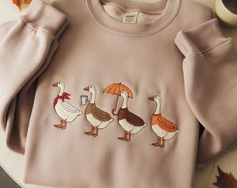 Cozy Duck Embroidered Sweatshirt, Cute Fall Vibes Sweatshirt, Funny Fall Duck Sweatshirt, Cute Duck Autumn Shirt, Autumn Aesthetic Crewneck