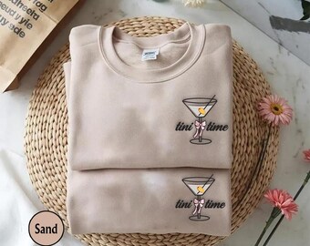 Schmutziges Martini-besticktes Sweatshirt, Tini-Zeit-Sweatshirt, bestickter Martini-Pullover, Martini-Zeit, Kokettbogen-Martini-Liebhaber-Sweatshirt