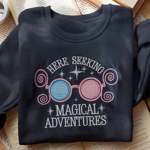 Seeking Magical Adventures Embroidered Sweatshirt, Retro Bookish Shirt, Wizard Shirt, Fantasy Book Lover Gift, Book Shirt, Bookworm Sweater