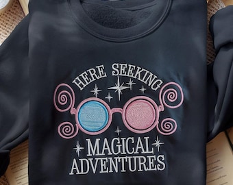 Seeking Magical Adventures Embroidered Sweatshirt, Retro Bookish Shirt, Wizard Shirt, Fantasy Book Lover Gift, Book Shirt, Bookworm Sweater
