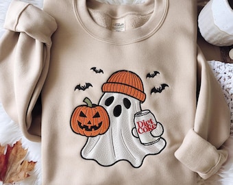 Halloween Diet Coke Ghost Gesticktes Sweatshirt, Diet Coke Ghost Pullover, lustiges Geist Kürbis Diet Coke Sweatshirt, Diet Coke Lover Shirt