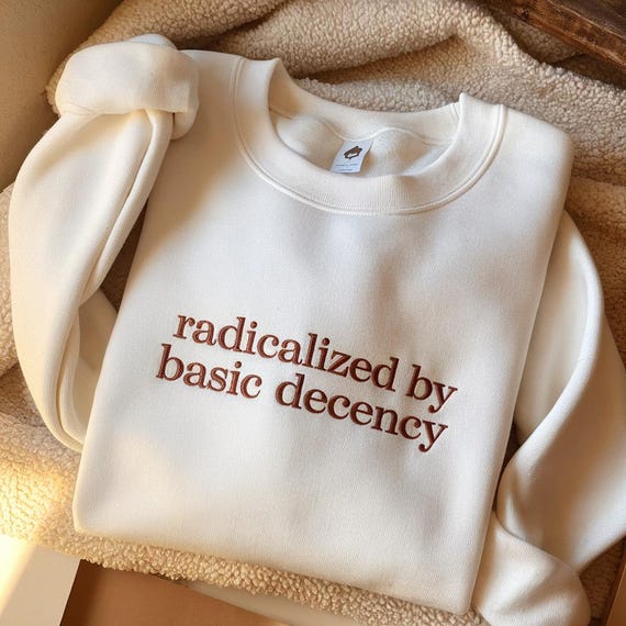 Embroidered Radicalized by Basic Decency Sweatshirt, Pro Democracy, Feminist Activist Shirt, Political Anti Trump Shirt, Political Protest