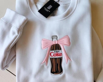 Sudadera con lazo rosa bordado de Coca-Cola Light, Sudadera de Coca-Cola Light, Sudadera de Coca-Cola, Suéteres de Coca-Cola Light, Sudadera divertida, Regalo para amantes de la Coca-Cola Light